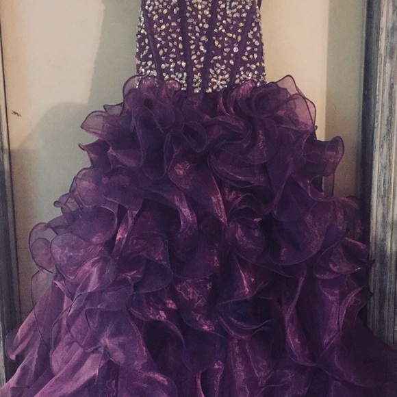 Purple Ruffled Halter Pageant Dress - Picture 3 of 5